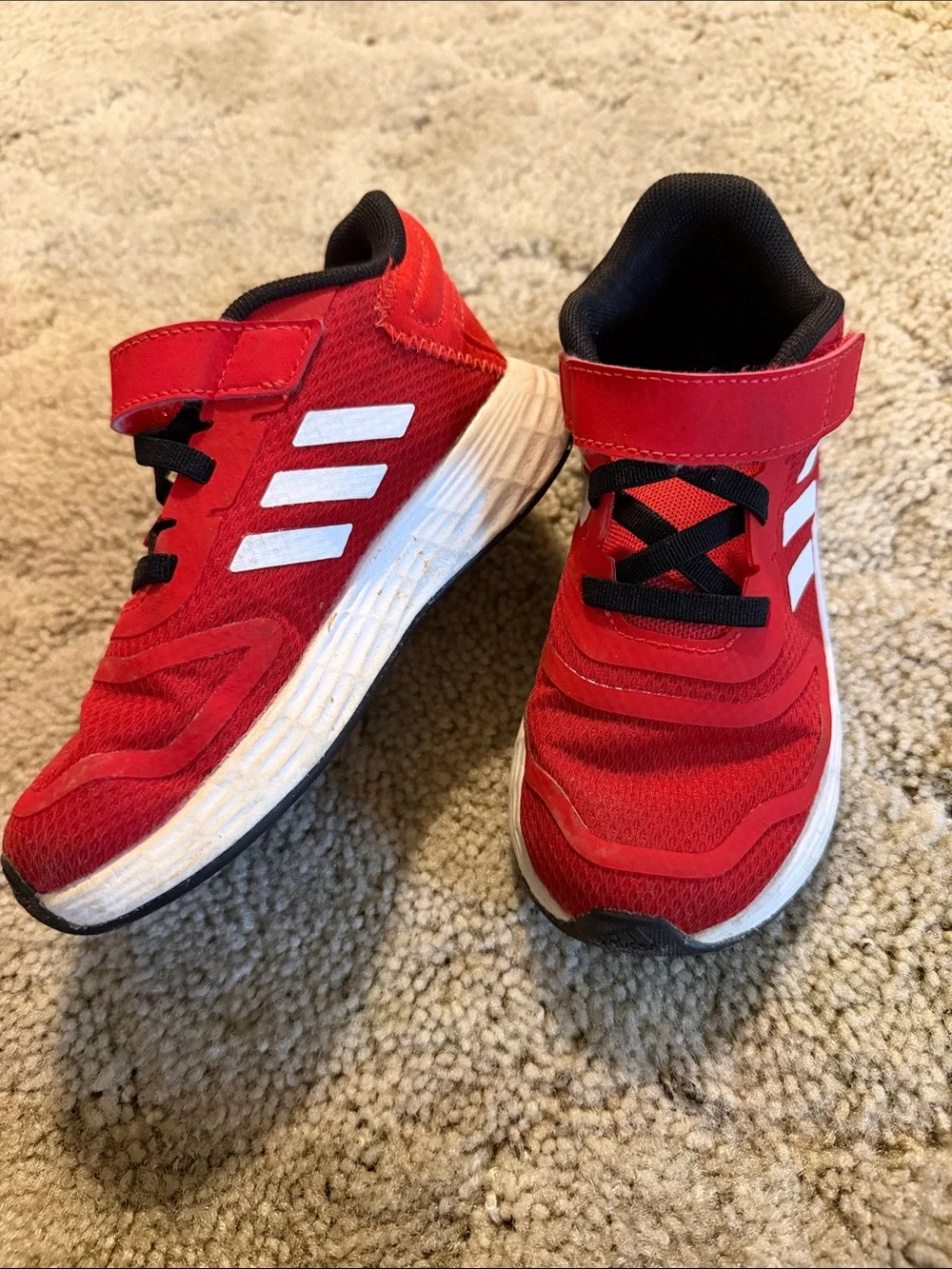 adidas Red and White Kids Hook-and-Loop Sneakers Size 9 toddler